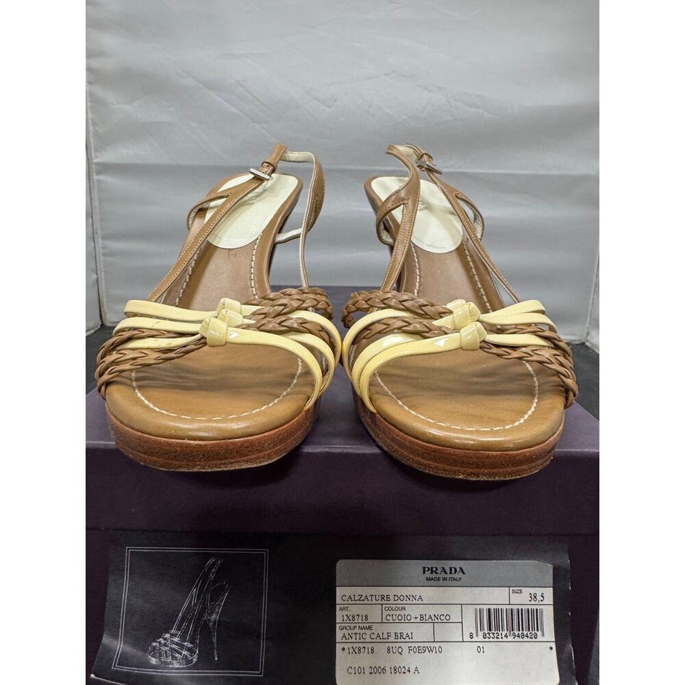 Prada 1X871R Antic Calf Slingback Heels Cuoio Bianco Tan White US 8.5 EU 38.5 - Picture 3 of 10